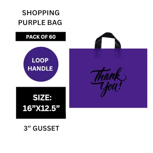 Infinite Pack Large Black 20" x 15"(60pcs) Thank You Merchandise Bag w/Loop Handle, Glossy Boutique Bags w/3" Bottom Gusset & 3 Mil Thick, For Clothing-Shopping-Business-Grocery & More - Image 4