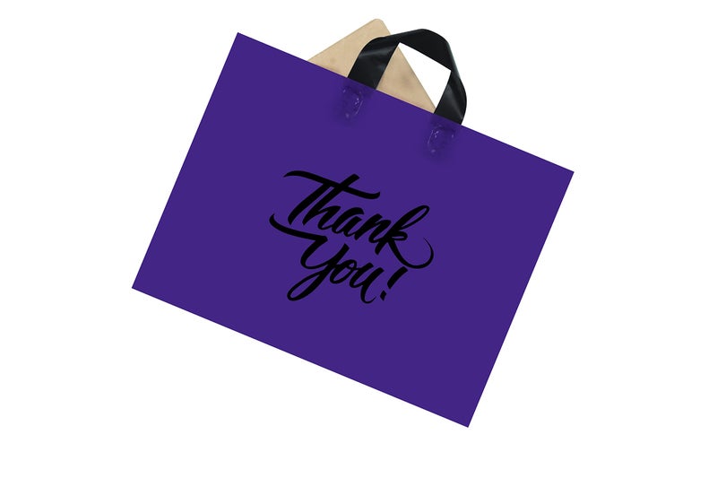 Infinite Pack Large Black 20" x 15"(60pcs) Thank You Merchandise Bag w/Loop Handle, Glossy Boutique Bags w/3" Bottom Gusset & 3 Mil Thick, For Clothing-Shopping-Business-Grocery & More - Image 5