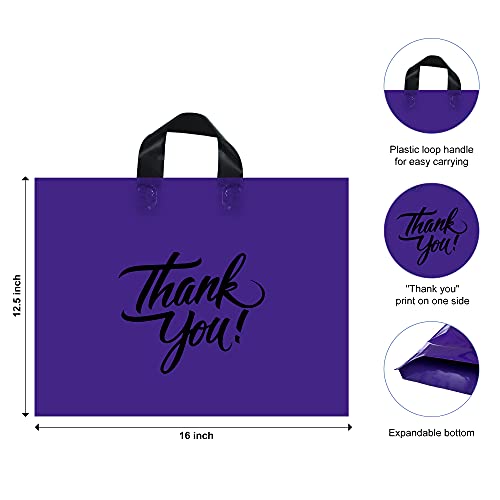 Infinite Pack Large Black 20" x 15"(60pcs) Thank You Merchandise Bag w/Loop Handle, Glossy Boutique Bags w/3" Bottom Gusset & 3 Mil Thick, For Clothing-Shopping-Business-Grocery & More - Image 2