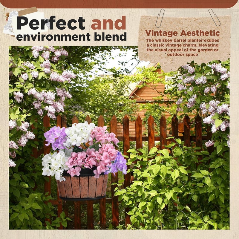 Layhit 6 Pcs Wall Hanging Planters Outdoor Pot Planter Wine Barrel Planter Distressed Oak Thickened Plastic Water Storage Flower Pots for Plants Flower Indoor Outdoor Railing (13.78 Inches,Brown) - Image 4