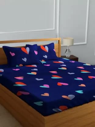 DECORUM 144 TC Microfibre Double 3D Luxury Bedsheet with 2 Pillow Covers - Queen Size (Blue Heart) - Image 1