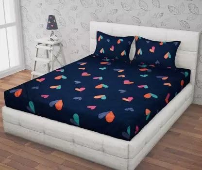 DECORUM 144 TC Microfibre Double 3D Luxury Bedsheet with 2 Pillow Covers - Queen Size (Blue Heart) - Image 3