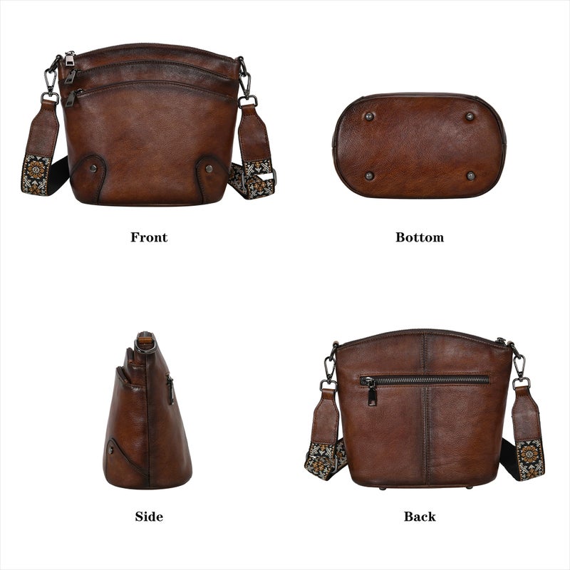 HESHE Leather Crossbody Bags for Women Multi Pockets Functional Shoulder Handbags with Adjustable Strap Medium Size Travel Purse (Coffee) - Image 5