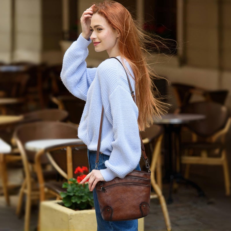 HESHE Leather Crossbody Bags for Women Multi Pockets Functional Shoulder Handbags with Adjustable Strap Medium Size Travel Purse (Coffee) - Image 3