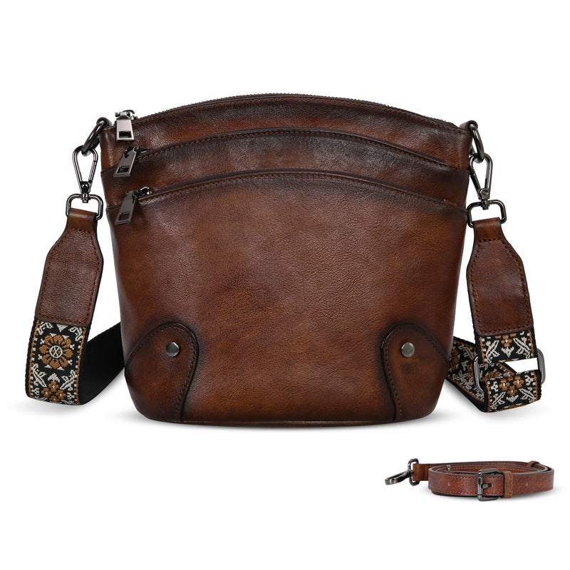 HESHE Leather Crossbody Bags for Women Multi Pockets Functional Shoulder Handbags with Adjustable Strap Medium Size Travel Purse (Coffee) - Image 1