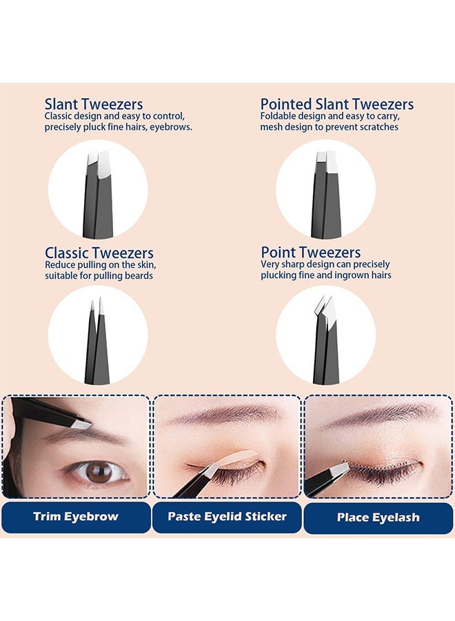Quantum 5 PCS Stainless Steel Tweezers Set, Professional Stainless Steel Tweezers For Eyebrows, Beauty Stainless Steel Eyebrow Clip Hair Removal Cosmetic Tool (Black) - Image 5
