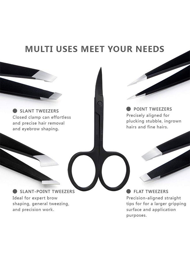 Quantum 5 PCS Stainless Steel Tweezers Set, Professional Stainless Steel Tweezers For Eyebrows, Beauty Stainless Steel Eyebrow Clip Hair Removal Cosmetic Tool (Black) - Image 4