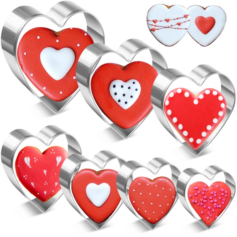 LifeisLuck Love Heart Cookie Cutters Set, 7 Sizes Heart Shaped Cookie Cutters Stainless Steel Biscuit Molds Fondant Cake Cookie Molds for Valentine’s Day Anniversaries Birthday Holiday Gifts - Image 1