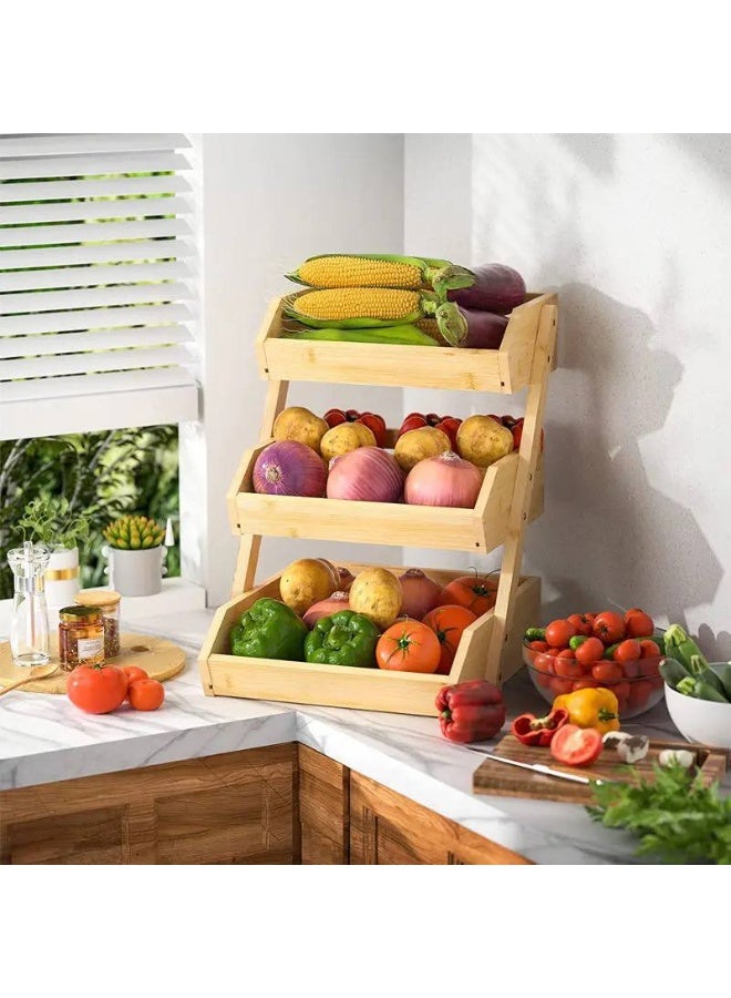 منظم مطبخ خشبي بثلاث طبقات بتصميم سلم - رف تخزين على سطح الطاولة يوفر المساحة للتوابل والبرطمانات ومستلزمات المطبخ - رف خشبي مستورد أنيق - Image 2