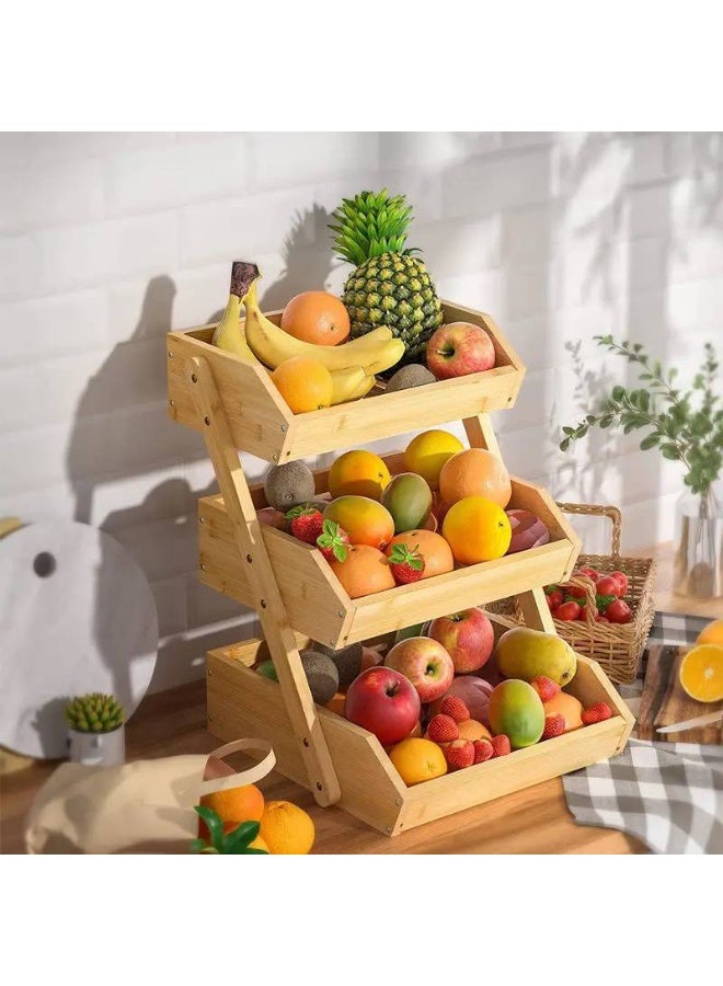 منظم مطبخ خشبي بثلاث طبقات بتصميم سلم - رف تخزين على سطح الطاولة يوفر المساحة للتوابل والبرطمانات ومستلزمات المطبخ - رف خشبي مستورد أنيق - Image 1