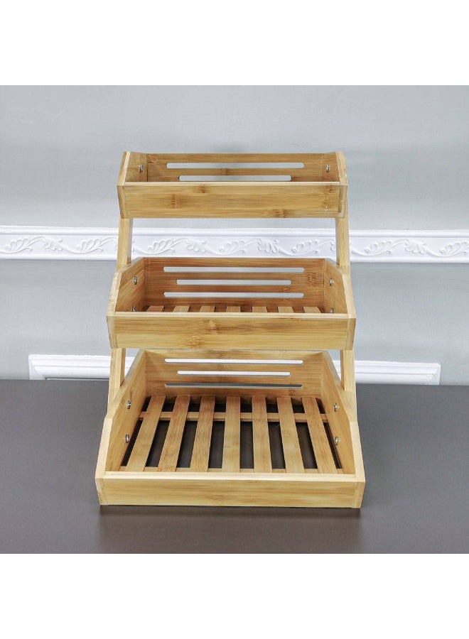 منظم مطبخ خشبي بثلاث طبقات بتصميم سلم - رف تخزين على سطح الطاولة يوفر المساحة للتوابل والبرطمانات ومستلزمات المطبخ - رف خشبي مستورد أنيق - Image 5