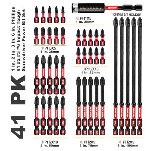 Geinxurn Impact Tough Mixed 123 Phillips D2 Steel Long Extension Insert Driver Bits 41Pack 14 Inch Hex Shank Long Cross Magnetic PH1PH2PH3 Screwdriver Bits Set with 1Pcs Magnetic Bit Holder - Image 3
