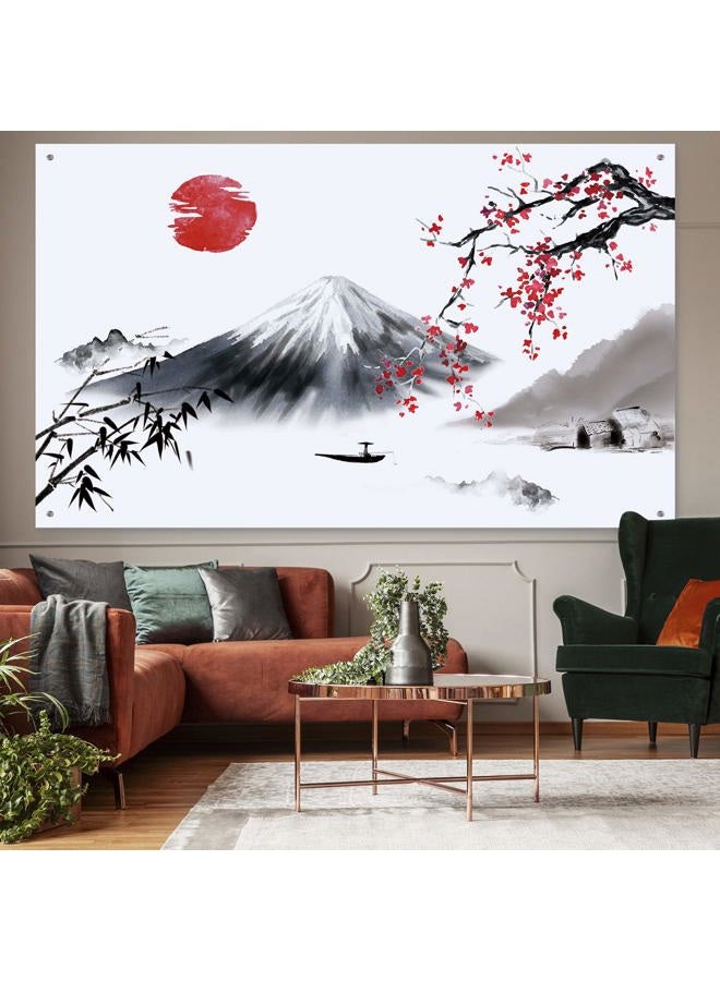 Sumind Japanese Wall Hanging Photo Banner Asian Mount Fuji Red Sun Backdrop Japanese Landscape Nature Background for Japanese Party, 72.8 x 43.3 Inch - Image 4