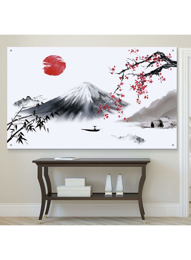 Sumind Japanese Wall Hanging Photo Banner Asian Mount Fuji Red Sun Backdrop Japanese Landscape Nature Background for Japanese Party, 72.8 x 43.3 Inch - Image 5
