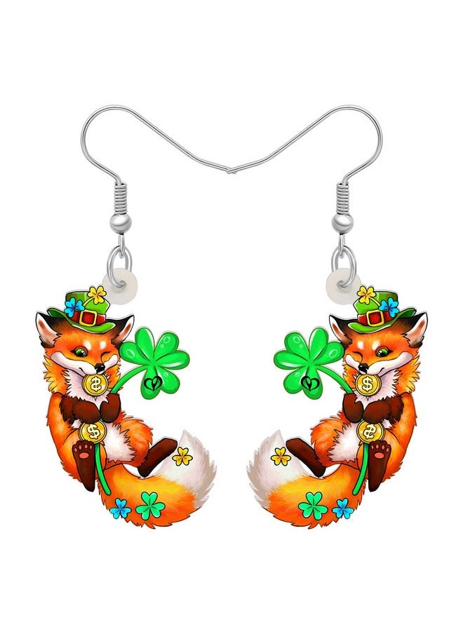 Newei - St Patricks Day Earrings Cute Shamrock Hat Animals Dangle Jewelry For Women Festival Accessories (Fox B) - Image 1