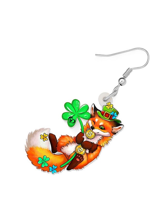 Newei - St Patricks Day Earrings Cute Shamrock Hat Animals Dangle Jewelry For Women Festival Accessories (Fox B) - Image 1