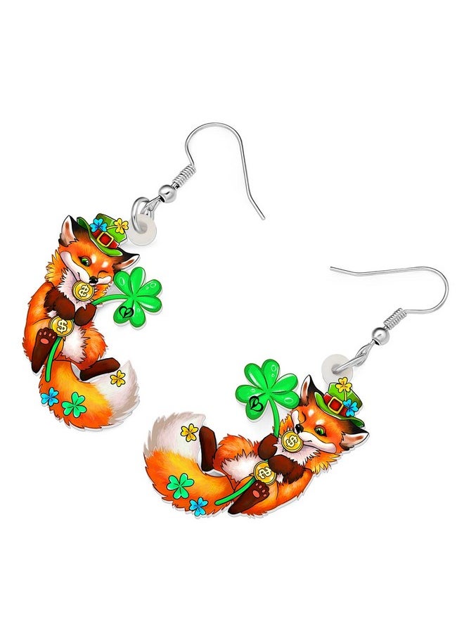Newei - St Patricks Day Earrings Cute Shamrock Hat Animals Dangle Jewelry For Women Festival Accessories (Fox B) - Image 1