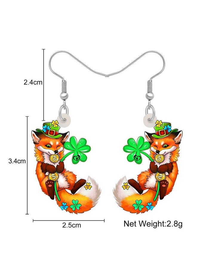 Newei - St Patricks Day Earrings Cute Shamrock Hat Animals Dangle Jewelry For Women Festival Accessories (Fox B) - Image 1