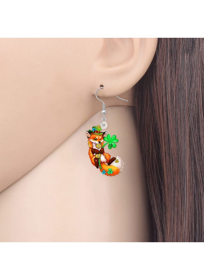 Newei - St Patricks Day Earrings Cute Shamrock Hat Animals Dangle Jewelry For Women Festival Accessories (Fox B) - Image 1