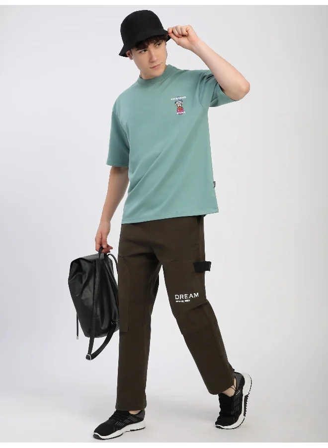 Beyoung Teal Green Savage Junkie Embroidered Patch Oversized T-Shirt
