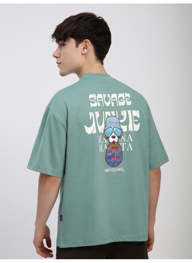 Beyoung Teal Green Savage Junkie Embroidered Patch Oversized T-Shirt  - Image 2