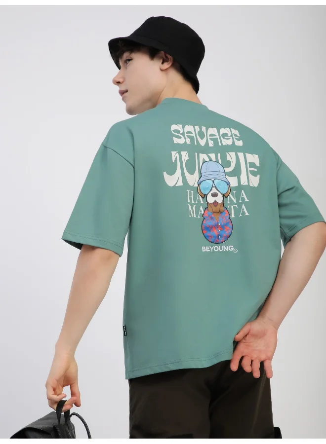 Beyoung Teal Green Savage Junkie Embroidered Patch Oversized T-Shirt