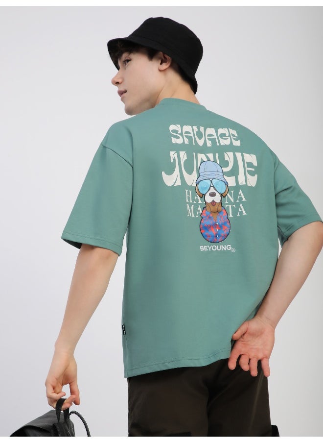 Beyoung Teal Green Savage Junkie Embroidered Patch Oversized T-Shirt  - Image 3