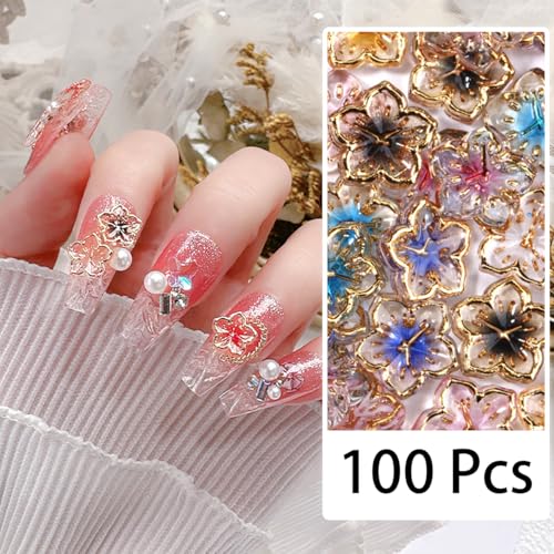KTAABTR 100Pcs Flower Nail Charms Flatback Resin Charms Design 3D Flowers Nail Gems and Charms Supply Acrylic Spring Blossom Tiny Flowers Nail Art Charms for Women DIY Manicure Nail Jewel Decor Accessories - Image 4
