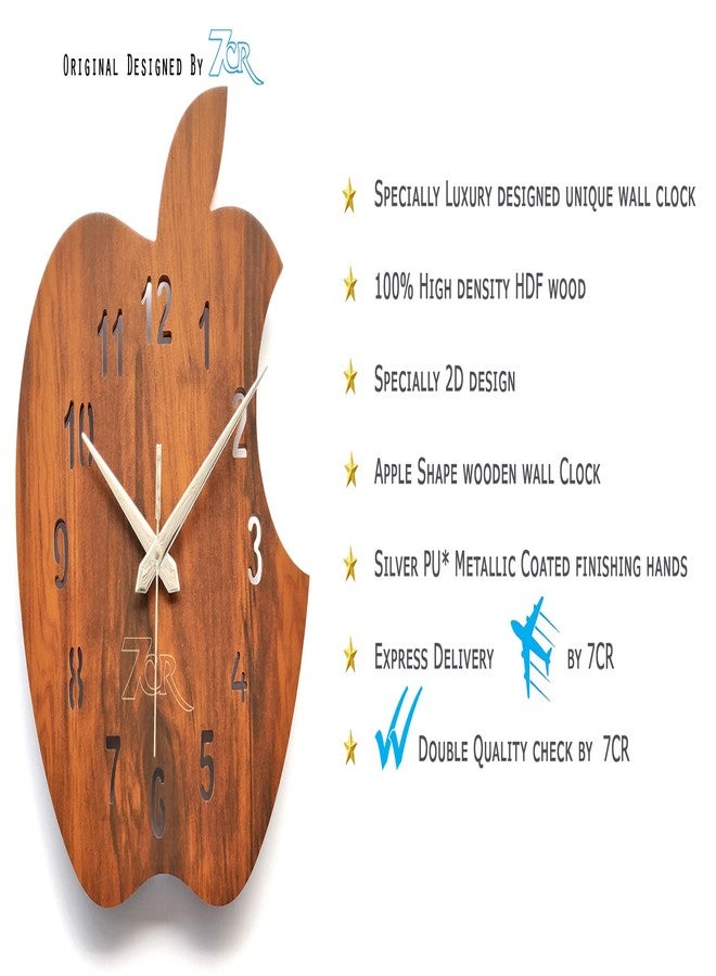 7CR Apple Design Wooden Wall Clock- Brown (size-28 x28 cm) - Image 5