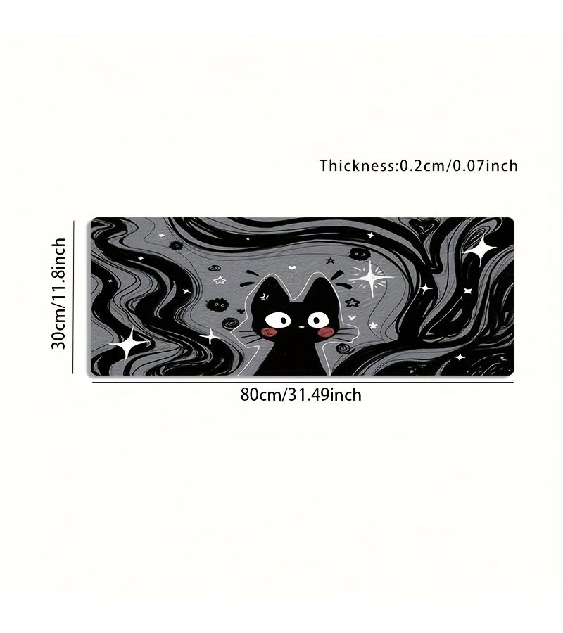 A Large Rectangular Gaming Mouse Pad 40x90cm With Black Cat And Stars Pattern Non Slip Rubber Base Washable Desk Mat Office Computer Accessory Stain Resistant Desktop Decor - Image 4