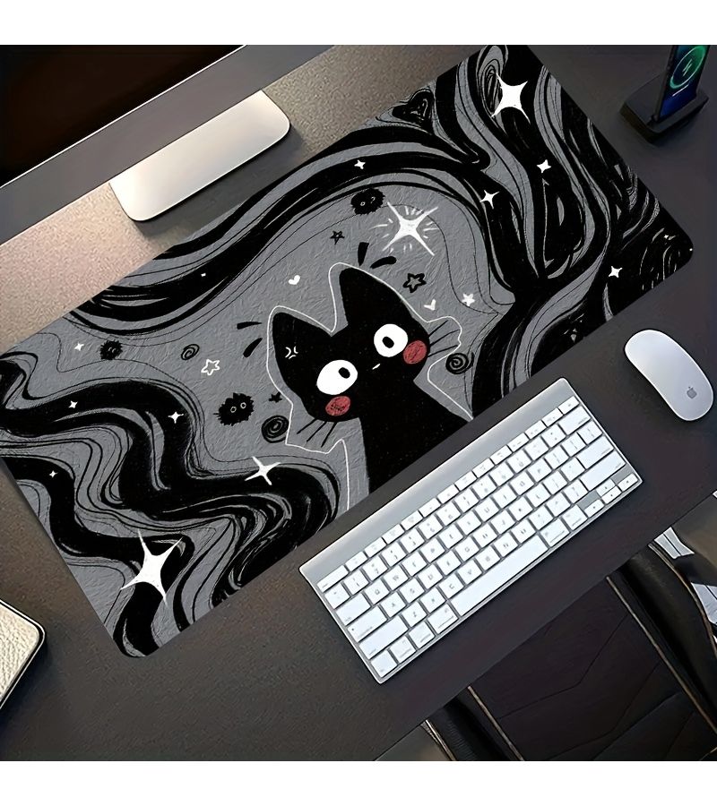 A Large Rectangular Gaming Mouse Pad 40x90cm With Black Cat And Stars Pattern Non Slip Rubber Base Washable Desk Mat Office Computer Accessory Stain Resistant Desktop Decor - Image 5