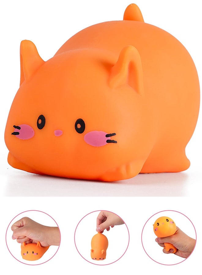 Orange Cat Squishy Stress Ball Toy for Adults & Kids, Fidget Sensory Squeeze Animal - Image 1