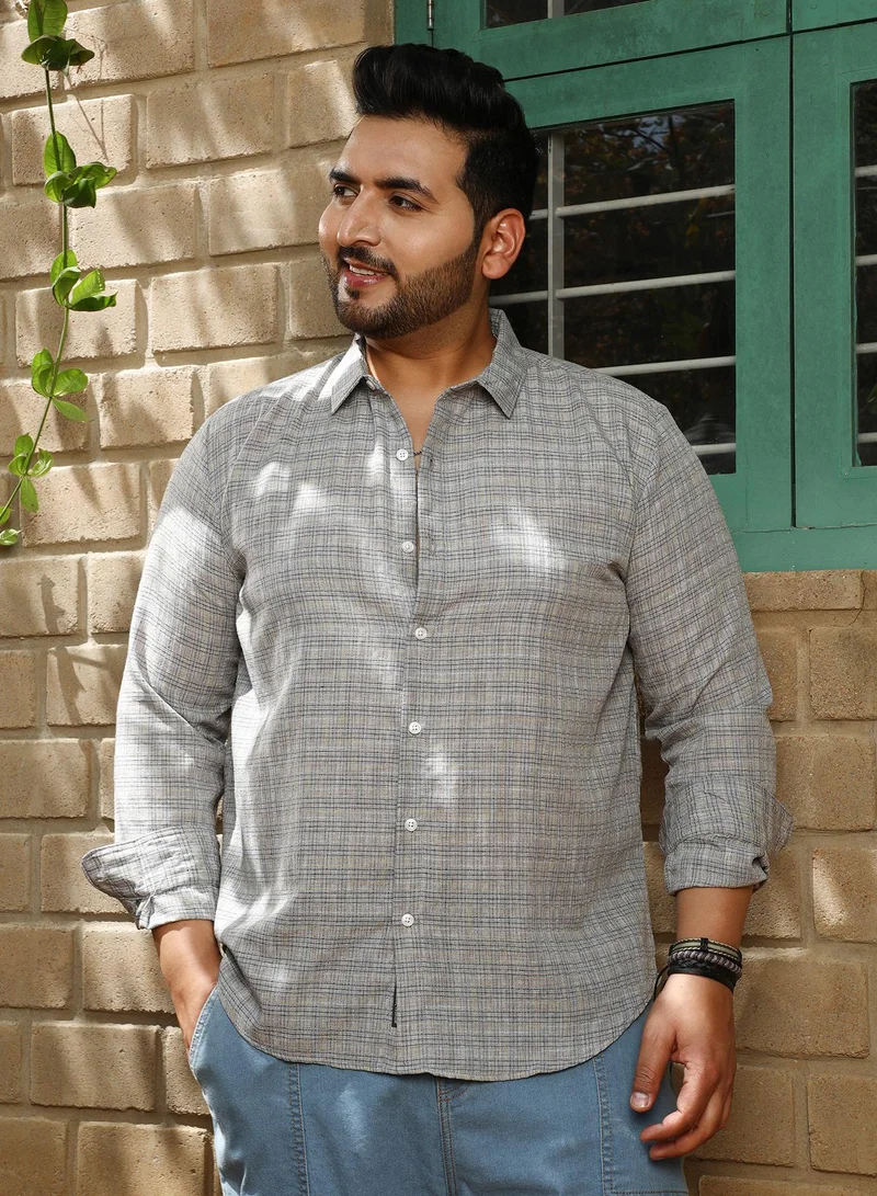 Instafab Plus Men's Ash Grey Micro-Tartan Plaid Shirt For Casual Wear | Spread Collar | Long Sleeve | Button Closure | Shirt Crafted With Comfort Fit For Everyday Wear