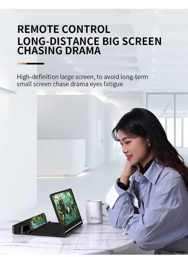 Padom 12" Phone Screen Magnifier with Bluetooth Speaker, 3D HD Mobile Phone Magnifying Screen for Movies Videos and Gaming. Fordable Phone Stand with Screen Amplifier BLACK - Image 5