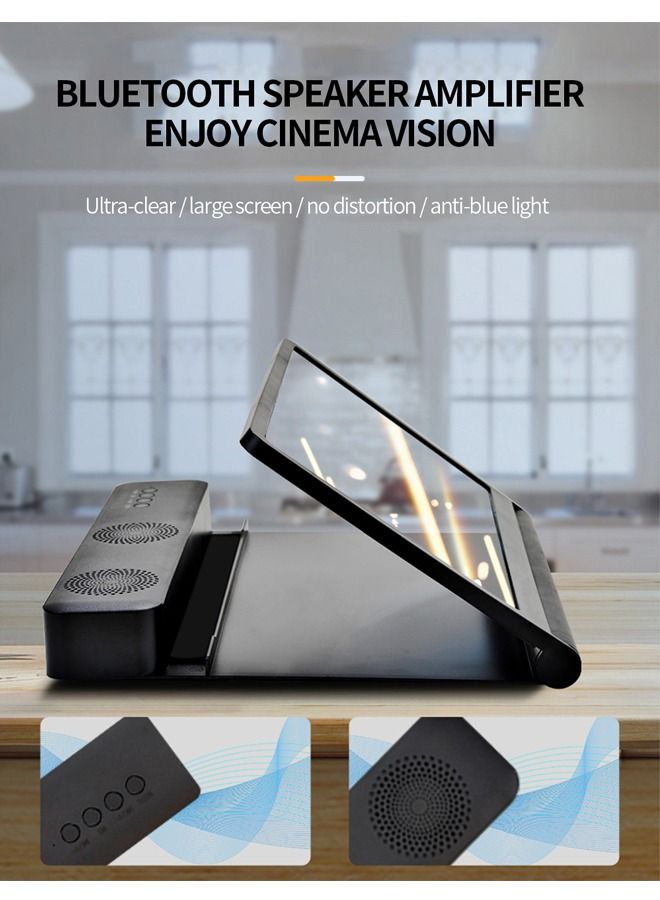 Padom 12" Phone Screen Magnifier with Bluetooth Speaker, 3D HD Mobile Phone Magnifying Screen for Movies Videos and Gaming. Fordable Phone Stand with Screen Amplifier BLACK - Image 3