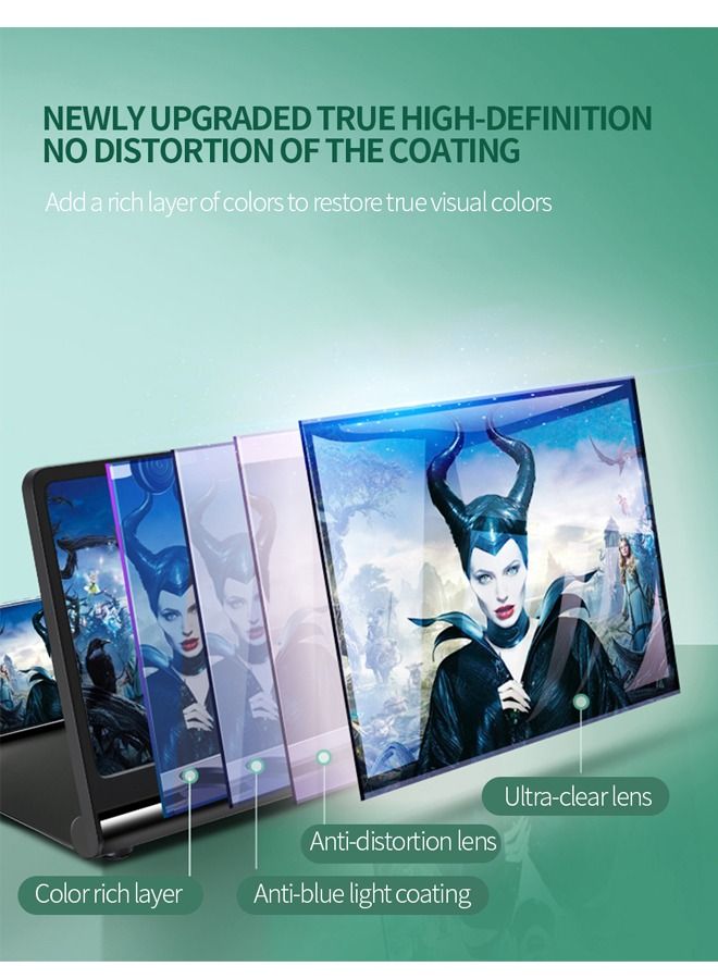 Padom 12" Phone Screen Magnifier with Bluetooth Speaker, 3D HD Mobile Phone Magnifying Screen for Movies Videos and Gaming. Fordable Phone Stand with Screen Amplifier BLACK - Image 4