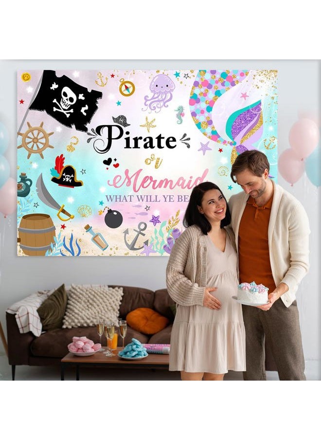 Mocsicka Mermaid or Pirate Gender Reveal Backdrop Ocean Baby Shower Sprinkle Party Decoration Under The Sea Baby Gender Reveal Party Photo Studio Background Banner (7x5ft)  - Image 2