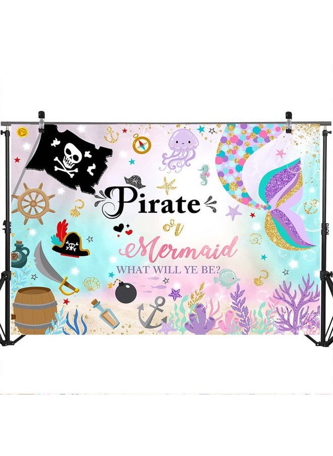 Mocsicka Mermaid or Pirate Gender Reveal Backdrop Ocean Baby Shower Sprinkle Party Decoration Under The Sea Baby Gender Reveal Party Photo Studio Background Banner (7x5ft)  - Image 4