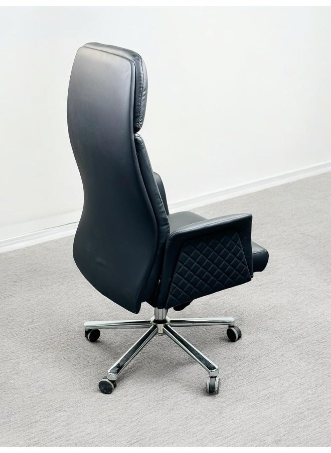 MAF furniture Best Boss Office Chair Computer Desk Chair Pu Material Steel Structure Smooth Leather And Lumber Support With Adjustable Height - Black  - Image 2