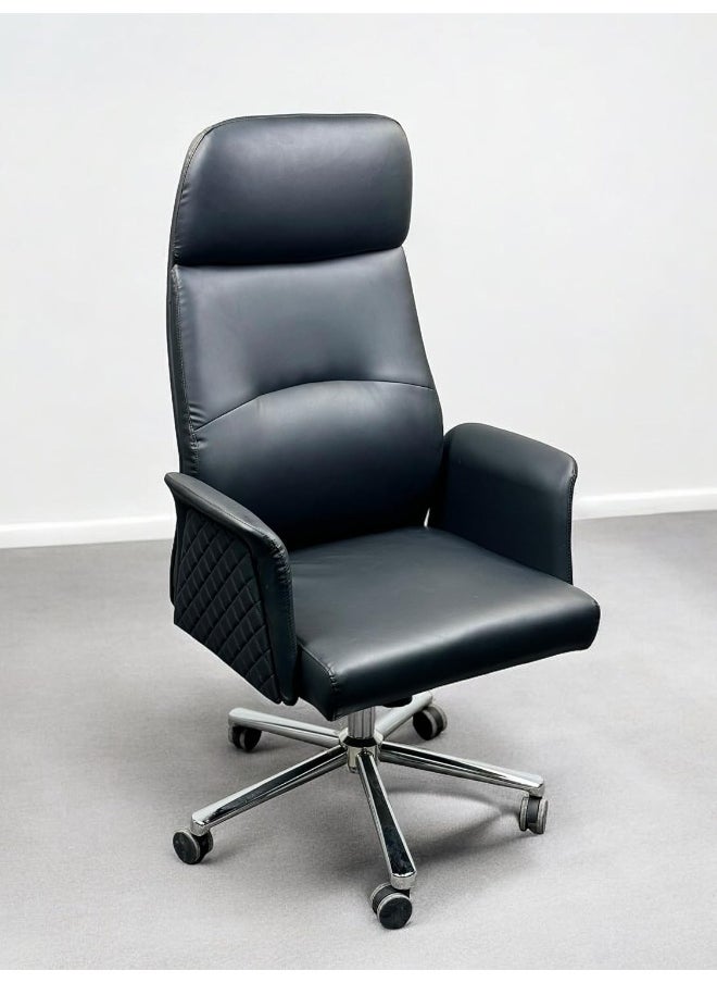 MAF furniture Best Boss Office Chair Computer Desk Chair Pu Material Steel Structure Smooth Leather And Lumber Support With Adjustable Height - Black  - Image 1