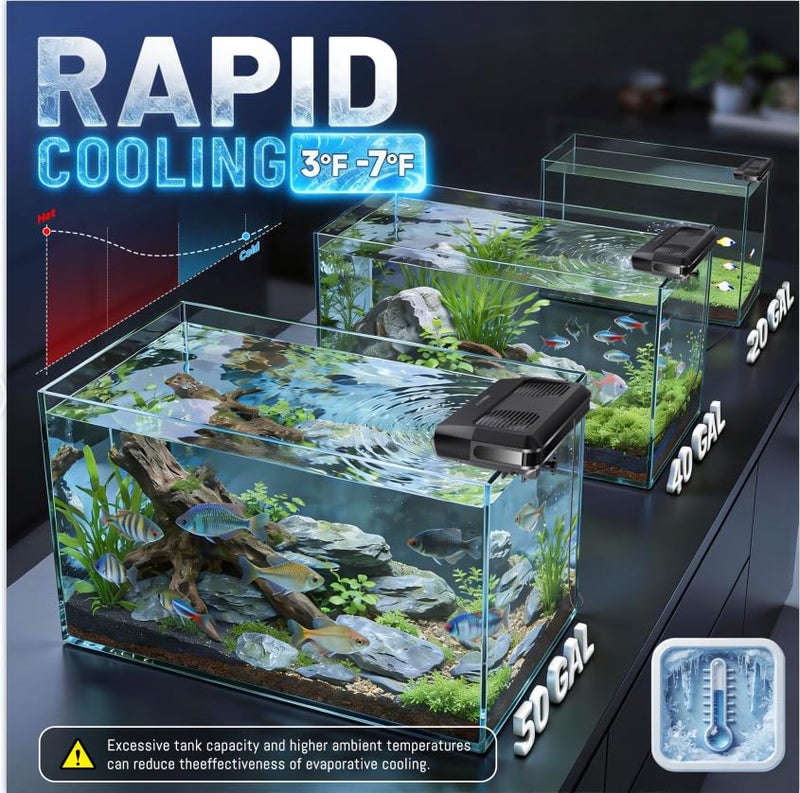 AQUASMITH Aquarium Fan,Ultra-Quiet Fish Tank Cooler,More Powerful,Cooling Effect 3-7℉ with 3 Speed Modes Adjustable Applicable Aquariums with or Without Edges, for Axolotl Seawater Freshwater Coral Grass Tank - Image 2