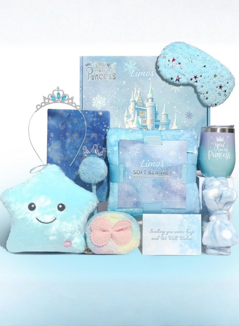 LIMOS Ice Star Toys for Girls Age 6-10 - 11 Piece Gift Set with Blanket, Tumbler, LED Star Pillow & Eye Mask - Birthday, Christmas & New Year Gifts for Kids (Blue) - Image 1