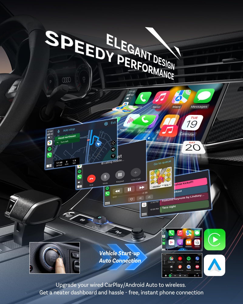 Ottocast Mini Cube 3.0 USB C Wireless CarPlay Adapter, Android Auto Wireless Adapter, Plug & Play with Fast Auto-Reconnect, Mini Car Adapter - Image 2
