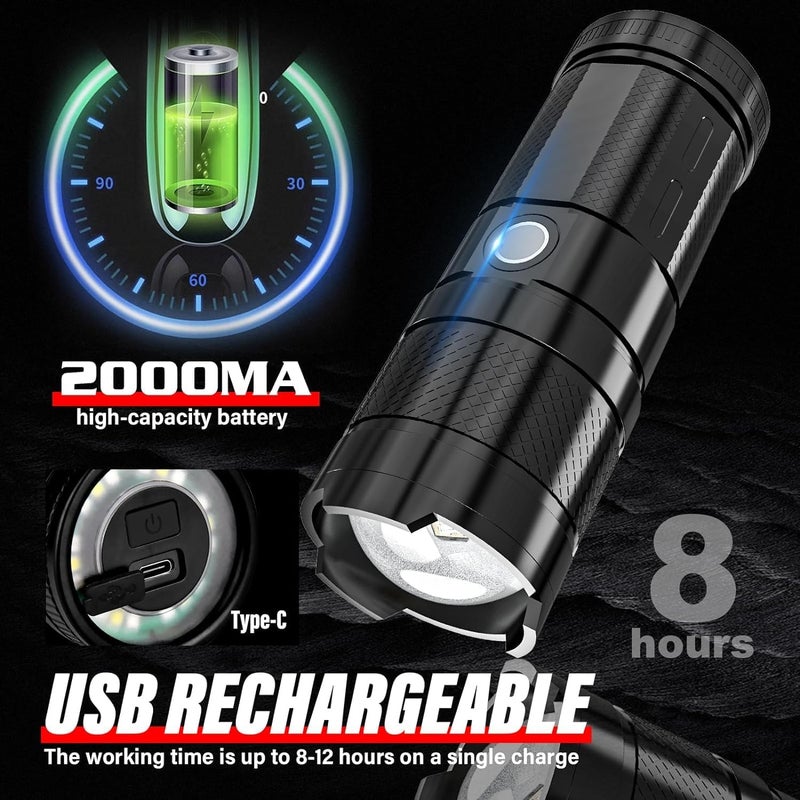 Kresal Rechargeable Led Flashlights High Lumens 200000 Lumens Super Bright Tactical Flashlight with 5 Light Modes Zoomable Waterproof Flashlight for Hiking Camping Cycling - Image 3
