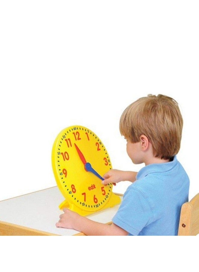 Constructive Playthings 12 in. Geared Learning Clock with Large 12-Hour Markings, Yellow, Blue and Red Colors, Plastic Teaching Clock for Classrooms, Teacher Supplies, Ages 5 Years and Up, 1-Pack