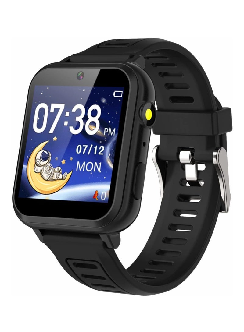 ساعة ذكية للأطفال، ساعة ألعاب ذكية مع 24 لعبة، شاشة تعمل باللمس عالية الدقة، فيديو، كاميرا، مشغل موسيقى، عداد الخطى، مصباح يدوي، ساعة منبه، ساعات أطفال للأولاد والبنات من 5-12 سنة (أسود) - Image 1