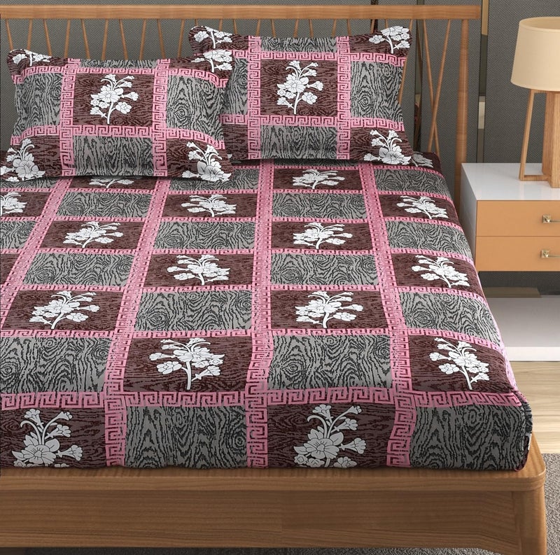 Furnofy Premium Floral Printed Double Bedsheet Set – Multicolor (90x100 Inches) with 2 Pillow Covers – Flat - Image 1