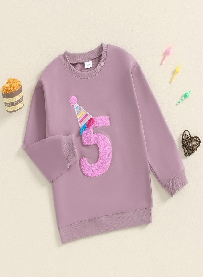 Lamuusaa Toddler Baby Girl Birthday Outfit Number 1/2/3/4/5/6 Embroidery Sweatshirt Oversized Pullover Shirts, Purple 5, 5-6 Years - Image 3