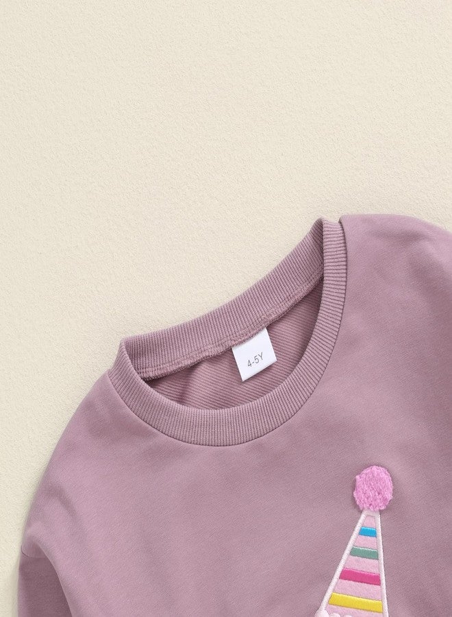 Lamuusaa Toddler Baby Girl Birthday Outfit Number 1/2/3/4/5/6 Embroidery Sweatshirt Oversized Pullover Shirts, Purple 5, 5-6 Years - Image 5