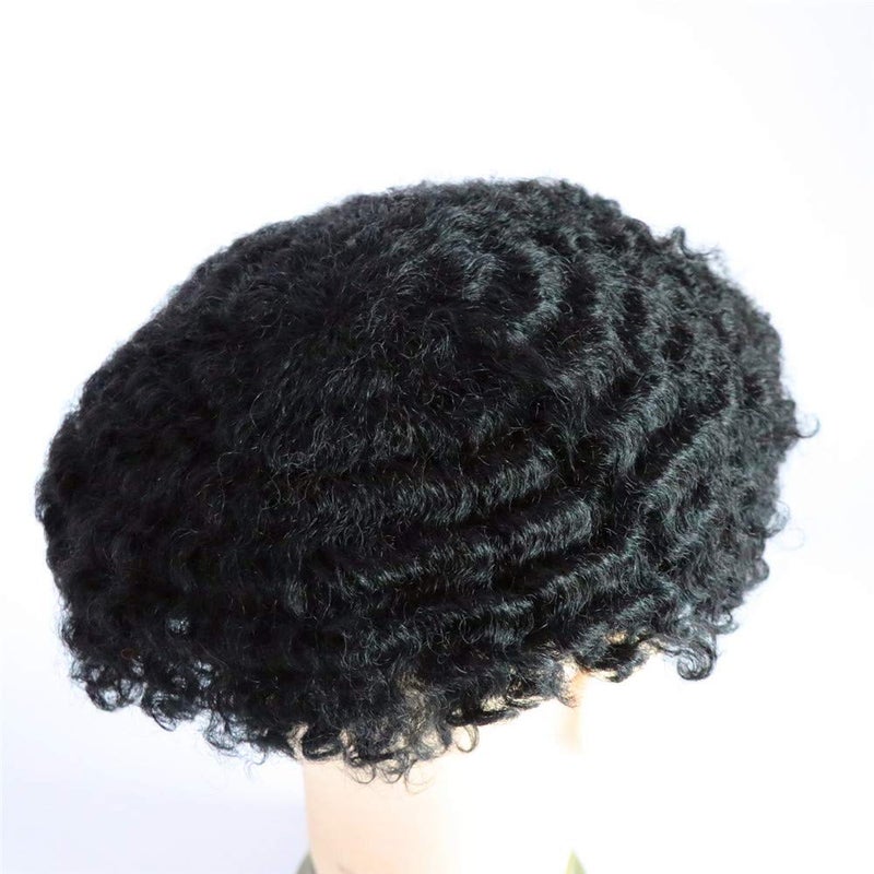 lumeng Man Weave Hair Unit Man Unit 360 Skin Pu for Black Men 100% Human Hair 360 Afro Toupee African American MenToupee 8x10inch 1# Jet Black